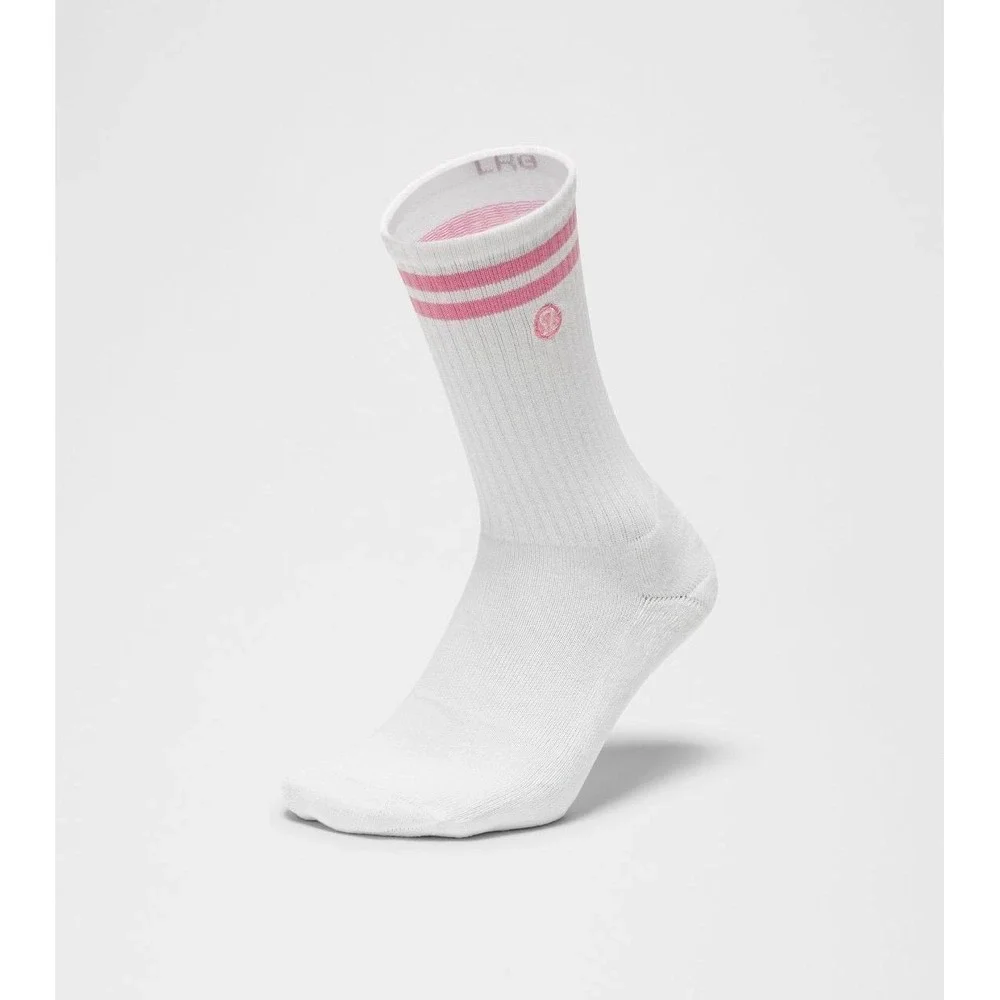 Lulu-Unisex Daily Essential Crew Socks 3 Pack Stripe-Candy Cloud/Club Blue/White